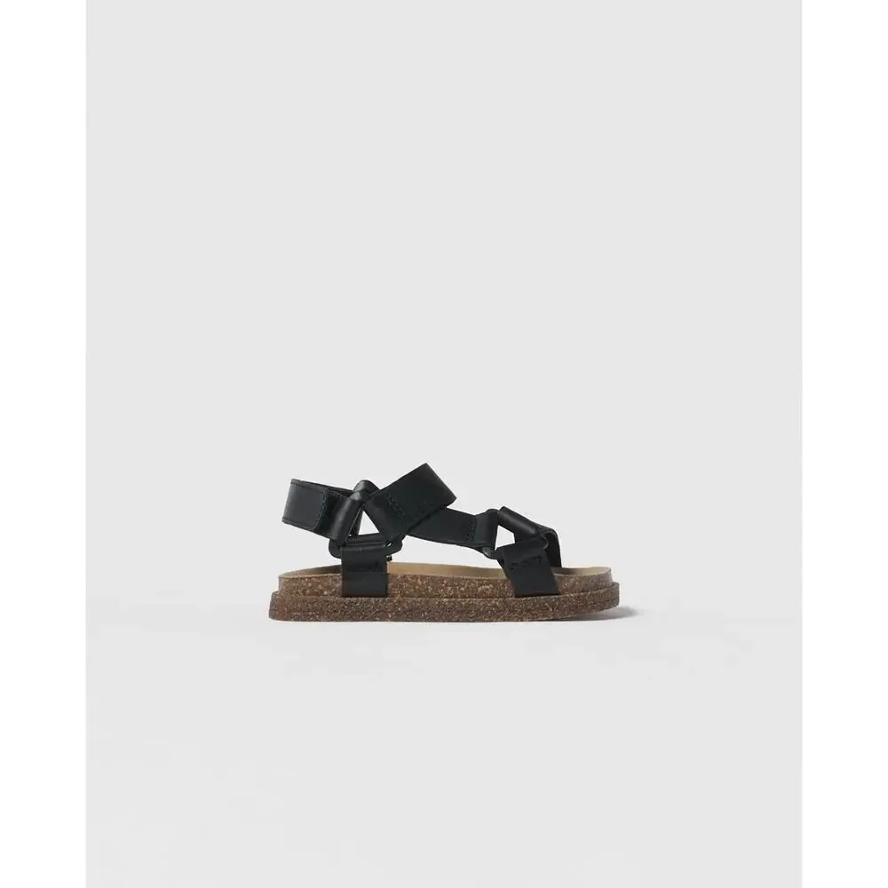 ZARA Baby Leather Sandals in Black Size 8